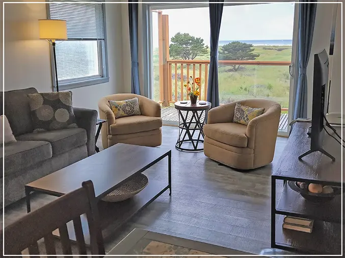 Oceanfront suite living room view at Chautauqua Resort